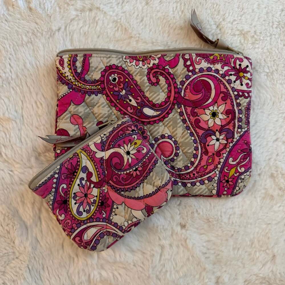 Vera Bradley Paisley Meets Plaid Pattern 2-Piece Cosmetic Bag and Pouch Set